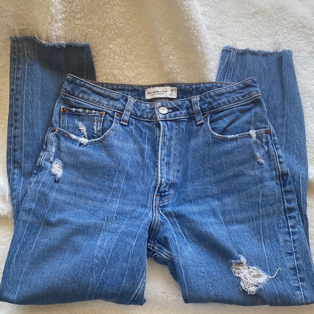 Abercrombie & Fitch Blue Distressed Straight Leg Jeans